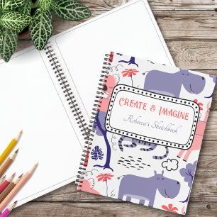 Cute Purple Hippo Create & Imagine Doodle Pattern  Notebook