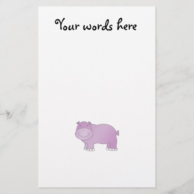 Cute purple hippo stationery (Front)