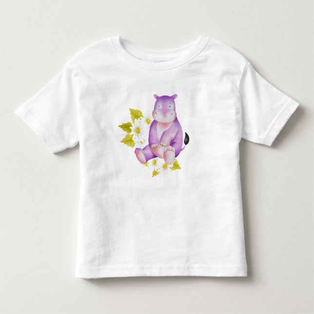 CUTE PURPLE HIPPO WITH WHITE DAISIES TODDLER T-Shirt (Front)