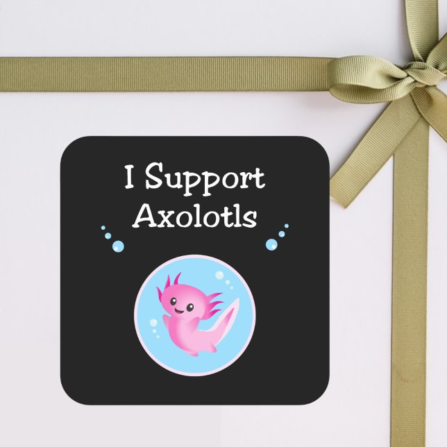Cute Purple I Support Axolotls Dark Colour Square Sticker (Creator Uploaded)