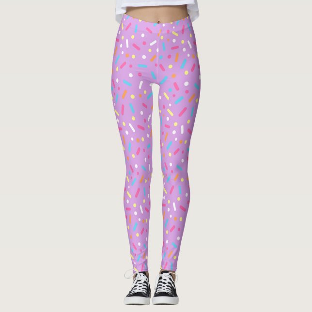 Cute Purple Icing with Sprinkles Doughnut Leggings (Front)