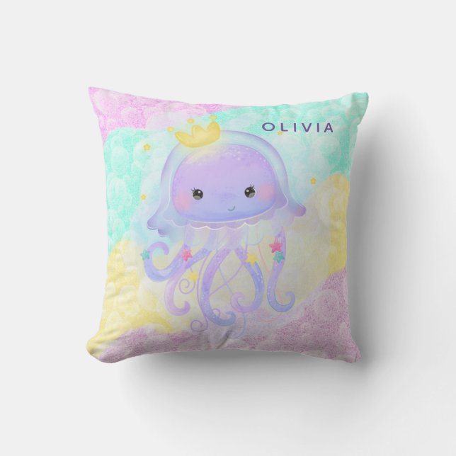 Cute Purple Jellyfish Girl Baby Nursery Custom Cushion (Front)