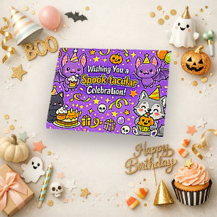 Cute Purple Kawaii Halloween Birthday Thank You Card