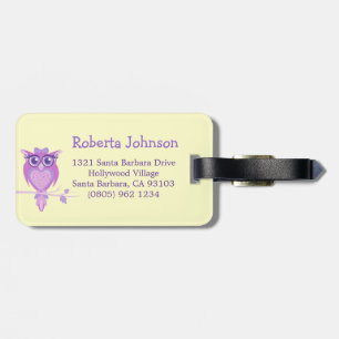Cute purple lemon kids owl custom luggage tag