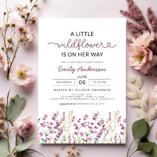 Cute Purple Lilac A Little Wildflower Baby Shower Invitation