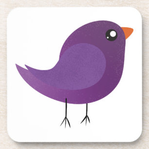 Cute Purple Little Bird Illustration Coaster