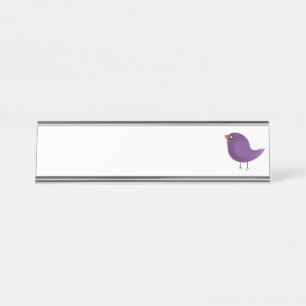 Cute Purple Little Bird Illustration Desk Name Plate