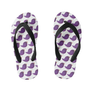 Cute Purple Little Bird Illustration Kid's Jandals