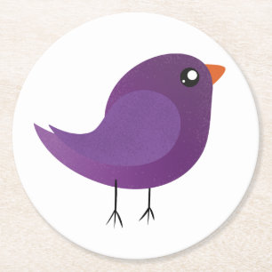 Cute Purple Little Bird Illustration Round Paper Coaster