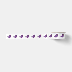Cute Purple Little Bird Illustration Satin Ribbon
