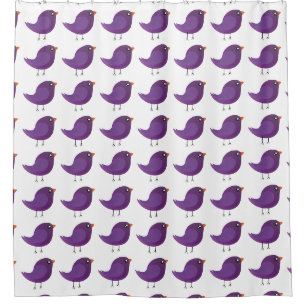 Cute Purple Little Bird Illustration Shower Curtain