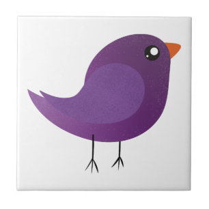 Cute Purple Little Bird Illustration Tile