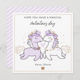Cute Purple Magical Unicorn Kids Valentine's Day Card