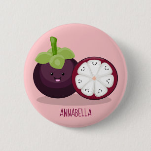 Cute purple mangosteen cartoon illustration 6 cm round badge