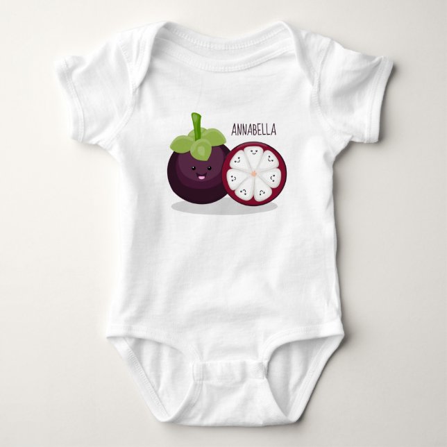 Cute purple mangosteen cartoon illustration baby bodysuit (Front)