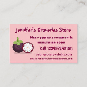 Cute purple mangosteen cartoon illustration business card