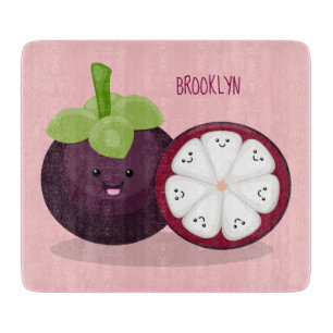 Cute purple mangosteen cartoon illustration cutting board