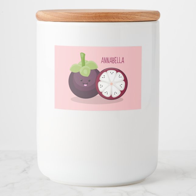 Cute purple mangosteen cartoon illustration food label (Front)