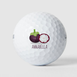 Cute purple mangosteen cartoon illustration golf balls