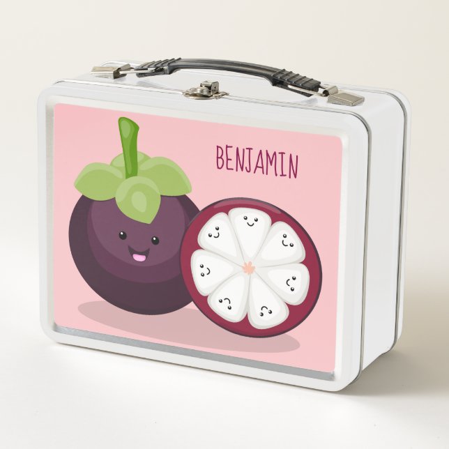 Cute purple mangosteen cartoon illustration metal lunch box (Front)