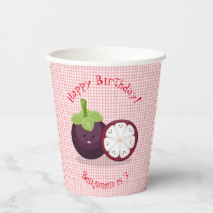 Cute purple mangosteen cartoon illustration paper cups