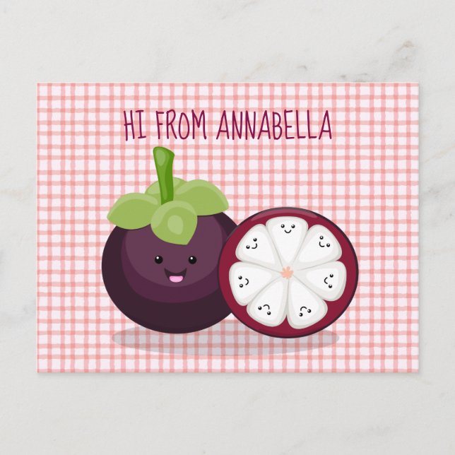 Cute purple mangosteen cartoon illustration postcard (Front)