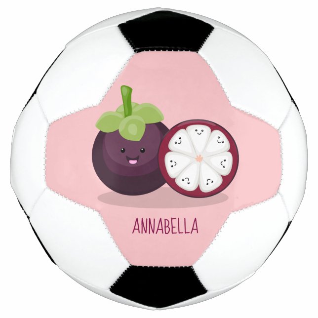 Cute purple mangosteen cartoon illustration soccer ball (Front)