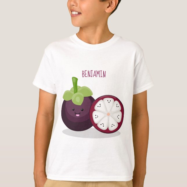 Cute purple mangosteen cartoon illustration T-Shirt (Front)