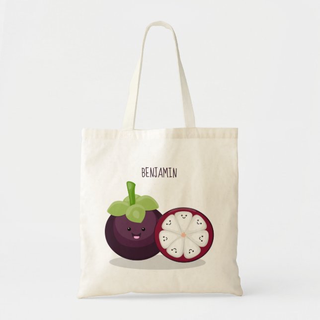 Cute purple mangosteen cartoon illustration tote bag (Front)