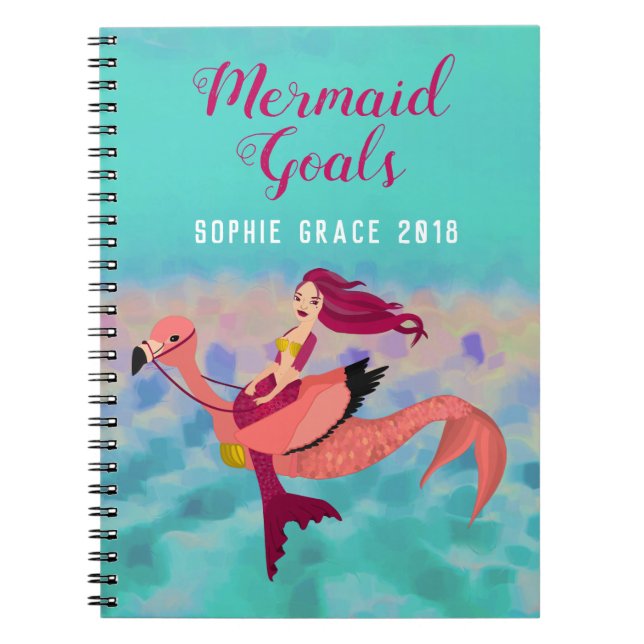 Cute Purple Mermaid and Pink Mermingo Girls School Notebook (Front)