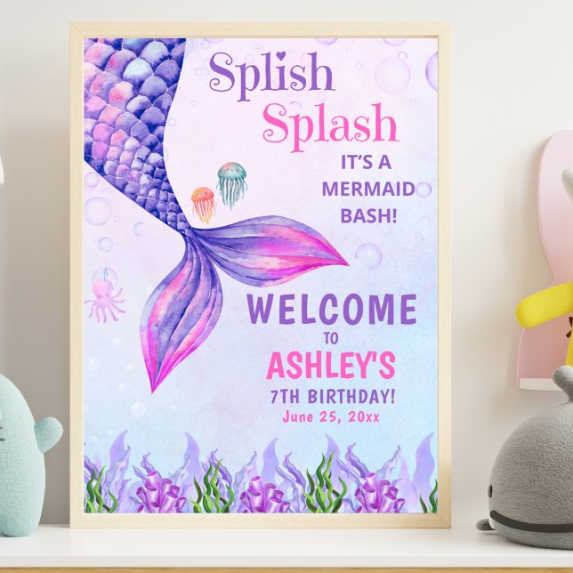 Cute Purple Mermaid Tail, Girl's Birthday Party Poster (Creator Uploaded)