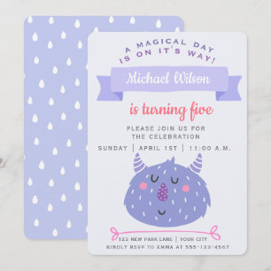 Cute Purple Monster Kids Birthday Invitation