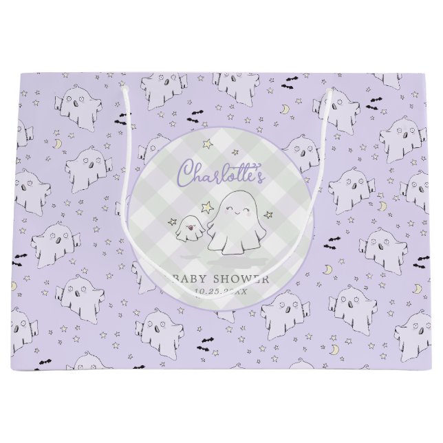Cute Purple Mum and Baby Ghost Baby Shower Large Gift Bag (Front)