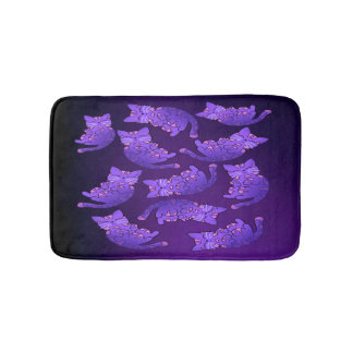 Cute Purple Neon Kitten Group Bath Mat