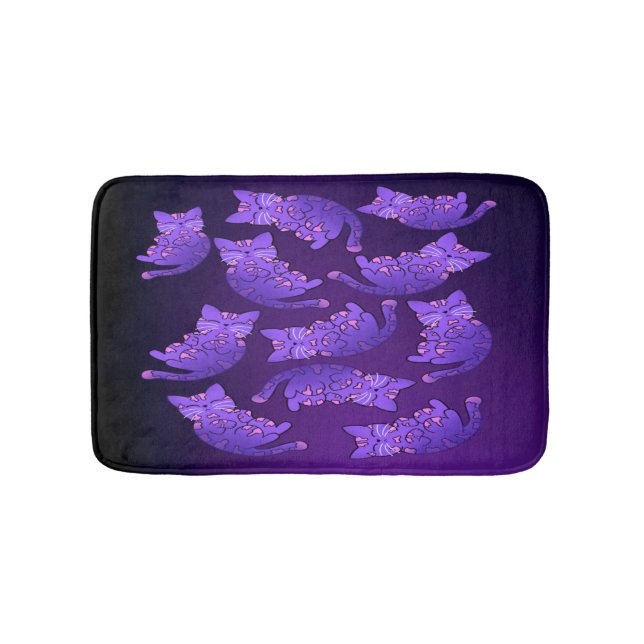Cute Purple Neon Kitten Group Bath Mat (Front)