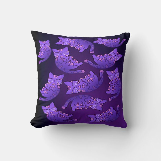 Cute Purple Neon Kitten Group Cushion (Front)