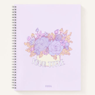 Cute purple Notebook with hand-drawn flowers