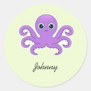 Cute purple octopus green classic round sticker