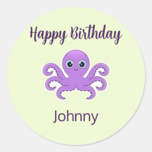 Cute purple octopus green classic round sticker