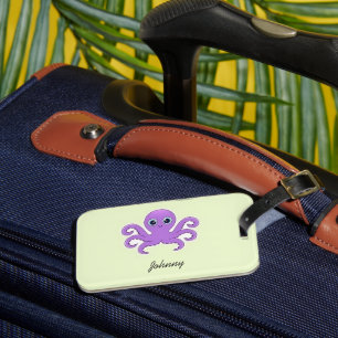 Cute purple octopus green luggage tag