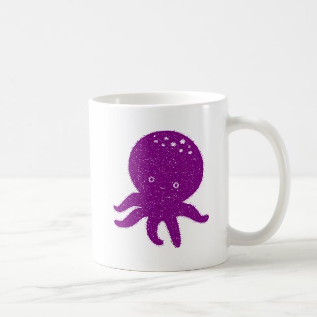 Cute Purple Octopus Old Print Coffee Mug (Right)