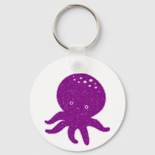 Cute Purple Octopus Old Print Key Ring