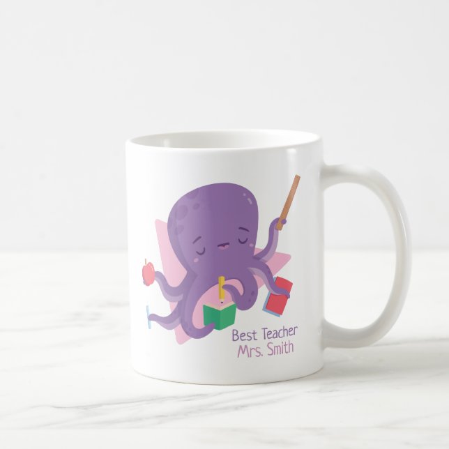 Cute Purple Octopus Teacher Personalised Coffee Mug (Right)