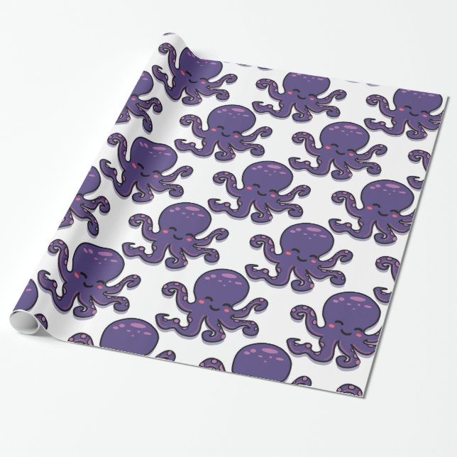 Cute Purple Octopus Thunder_Cove Wrapping Paper (Unrolled)