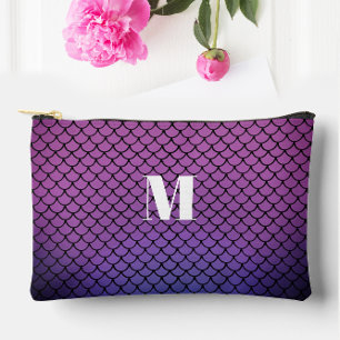Cute Purple Ombre Gradient Mermaid Scales Monogram Accessory Pouch