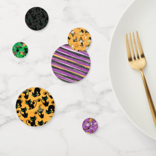 CUTE PURPLE ORANGE HALLOWEEN CATS PUMPKINS CONFETTI