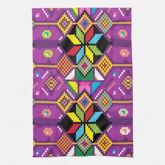Cute purple, orange pattern Mochila art Tea Towel (Vertical)
