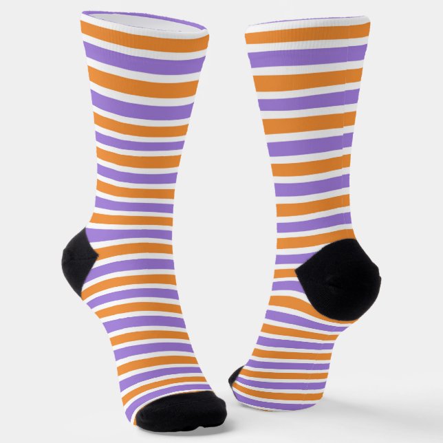 cute purple orange white stripe pattern socks (Angled)