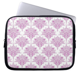 Cute Purple over White Floral Damask Pattern Laptop Sleeve