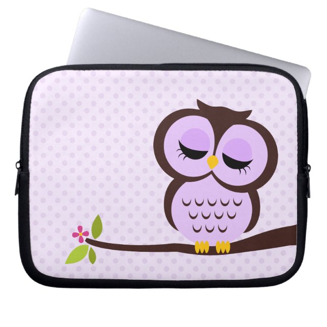 Cute Purple Owl Laptop Sleeve (Front)